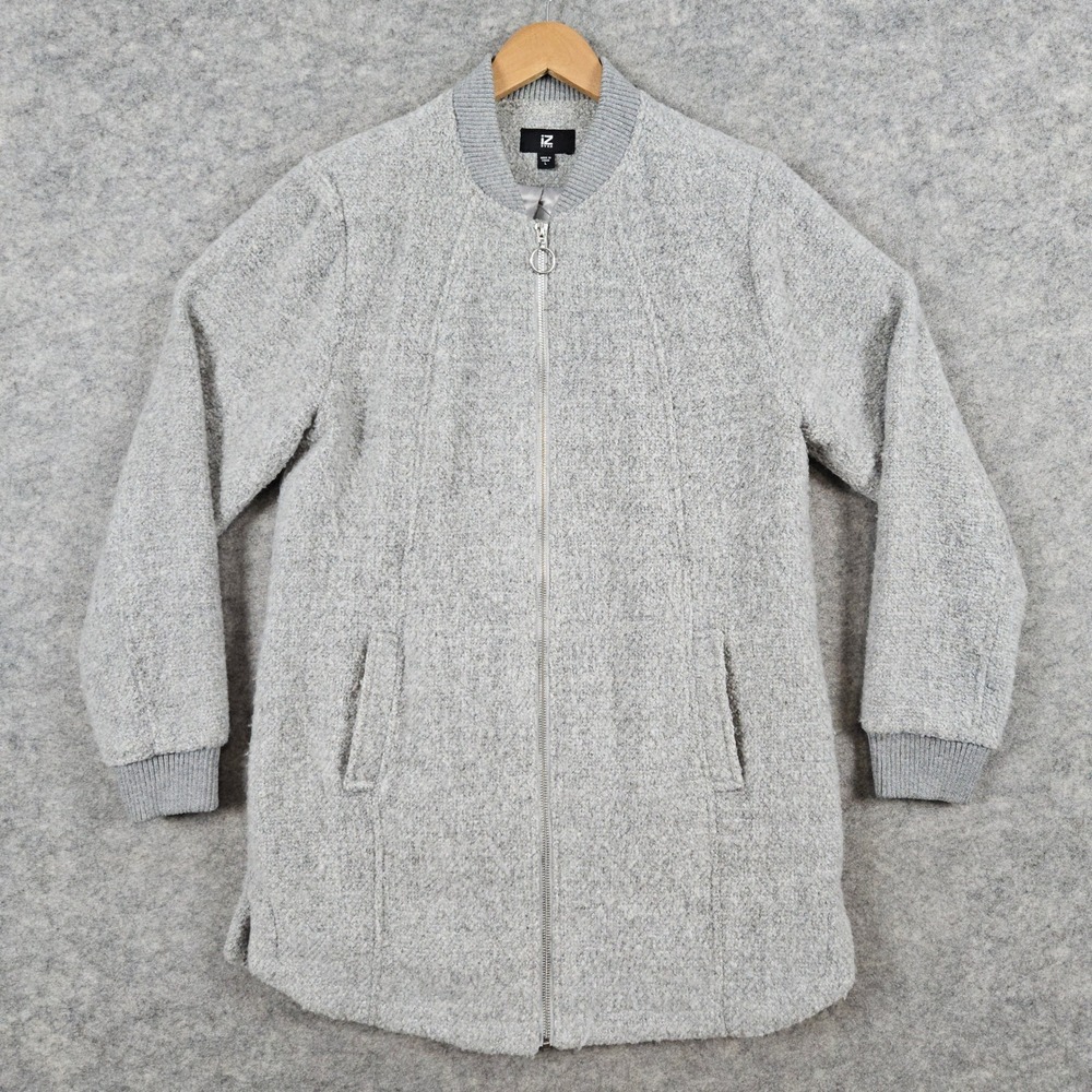 IZ Byer Women's Gray Zip Front Jacket Size L Textured Knit Long Sleeve PILLING